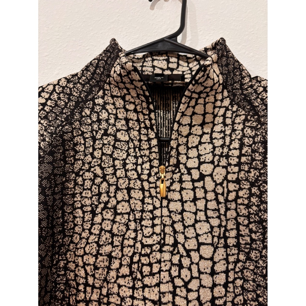 St. John Black Gold Metallic Crocodile Animal Print Zip Up Jacket Blazer Size 6 - Picture 6 of 13